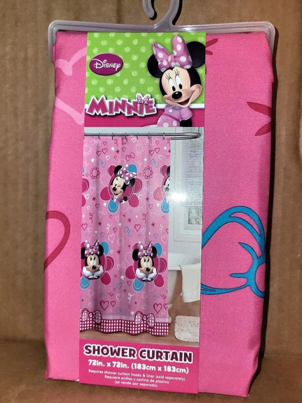 Disney Minnie Mouse Shower Curtain Pink Hearts Bows Pink & Blue